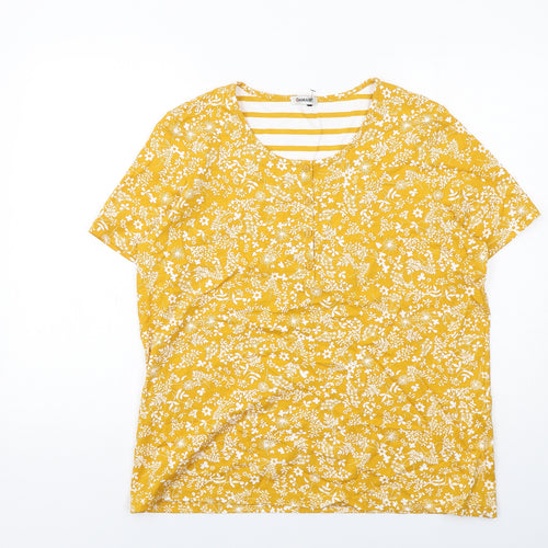 Damart Womens Yellow Floral Cotton Basic T-Shirt Size 18 Round Neck