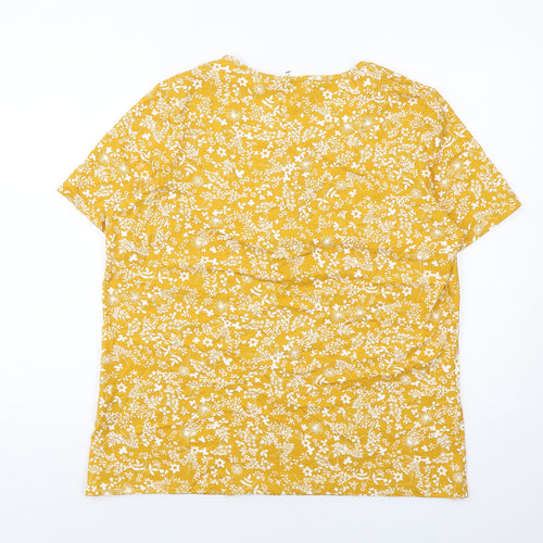 Damart Womens Yellow Floral Cotton Basic T-Shirt Size 18 Round Neck