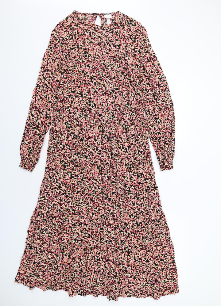 H&M Womens Multicoloured Floral Viscose Maxi Size XS Round Neck Button