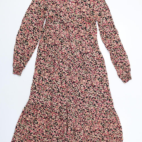 H&M Womens Multicoloured Floral Viscose Maxi Size XS Round Neck Button