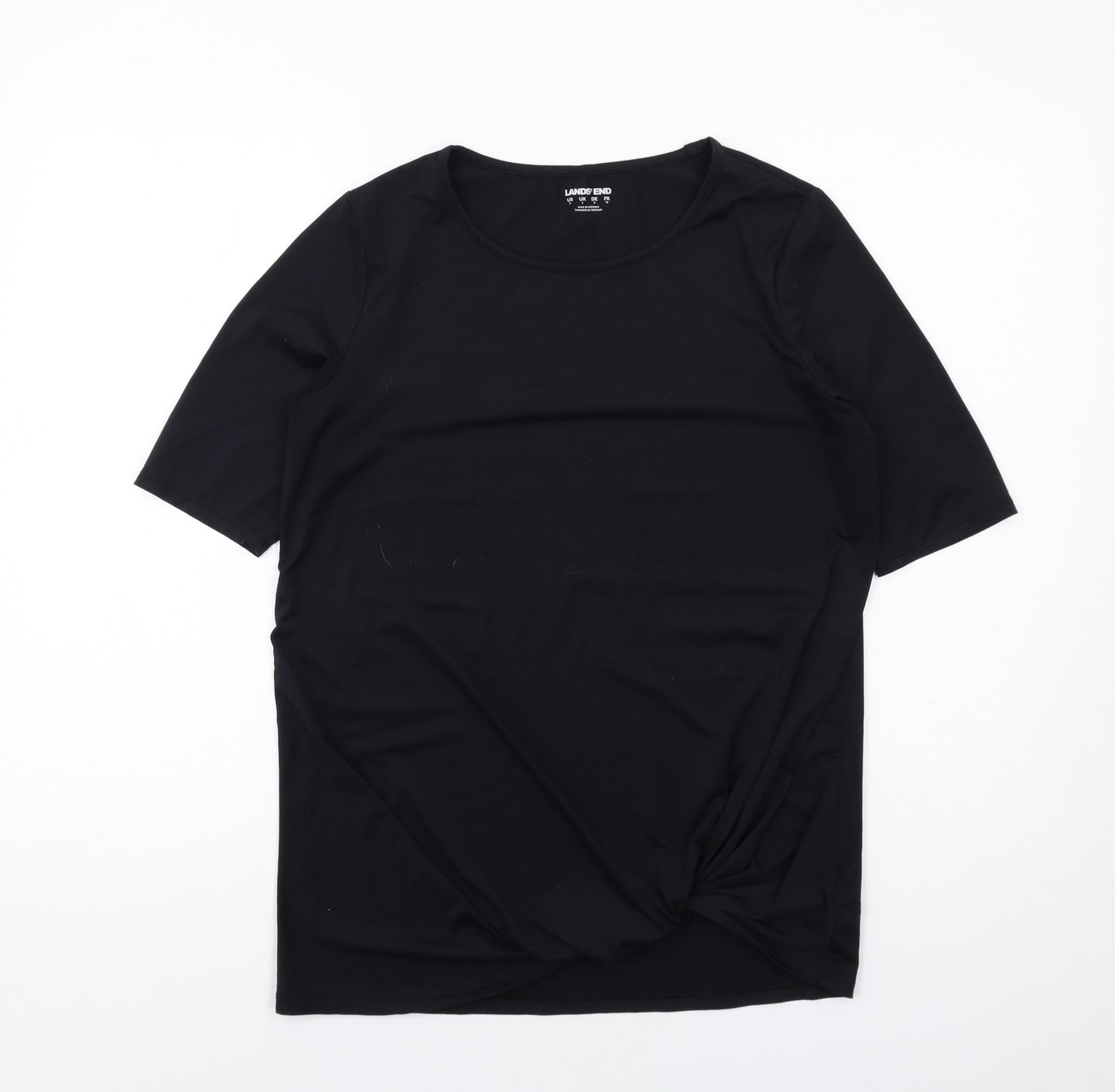 Lands' End Womens Black Polyester Basic T-Shirt Size S Crew Neck