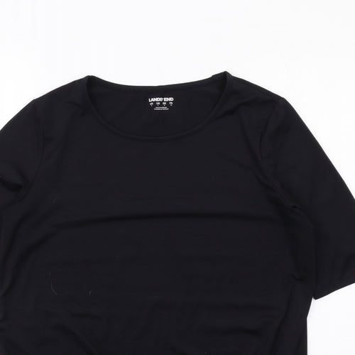 Lands' End Womens Black Polyester Basic T-Shirt Size S Crew Neck