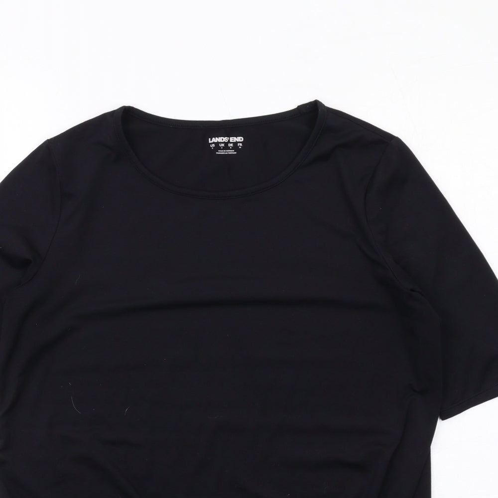 Lands' End Womens Black Polyester Basic T-Shirt Size S Crew Neck