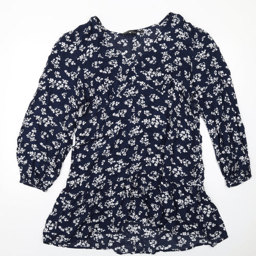 Dorothy Perkins Womens Blue Floral Viscose A-Line Size 18 V-Neck Pullover