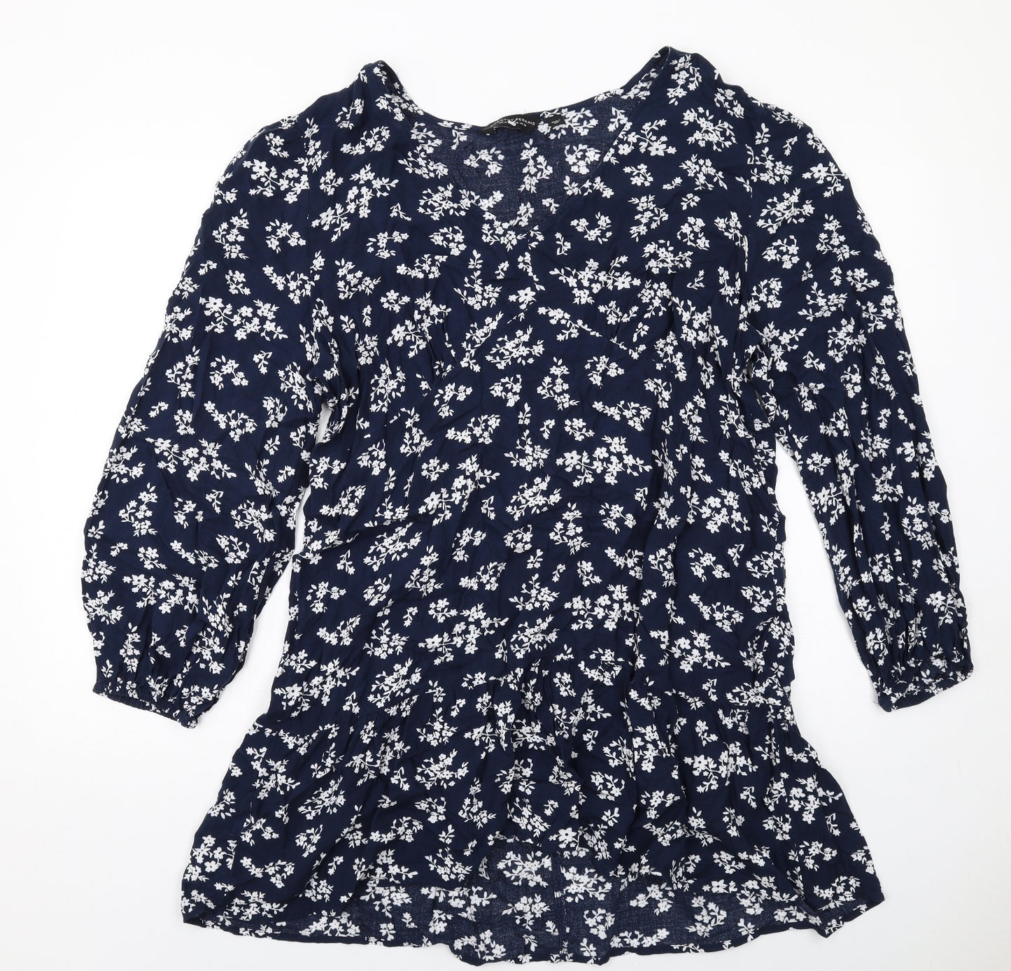 Dorothy Perkins Womens Blue Floral Viscose A-Line Size 18 V-Neck Pullover