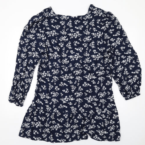 Dorothy Perkins Womens Blue Floral Viscose A-Line Size 18 V-Neck Pullover