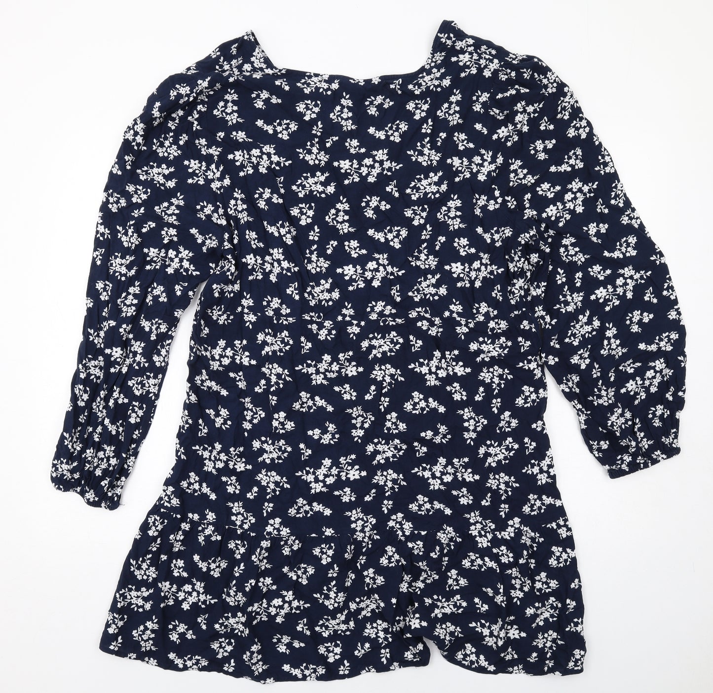 Dorothy Perkins Womens Blue Floral Viscose A-Line Size 18 V-Neck Pullover