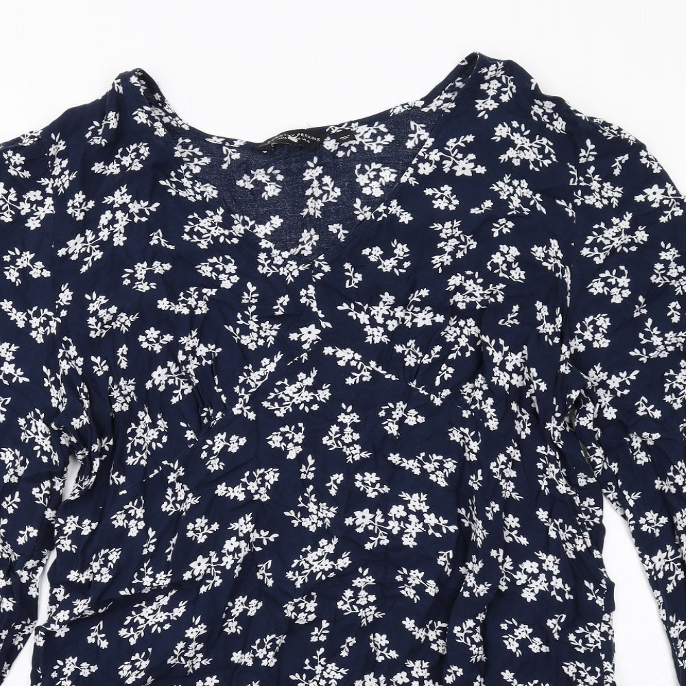Dorothy Perkins Womens Blue Floral Viscose A-Line Size 18 V-Neck Pullover