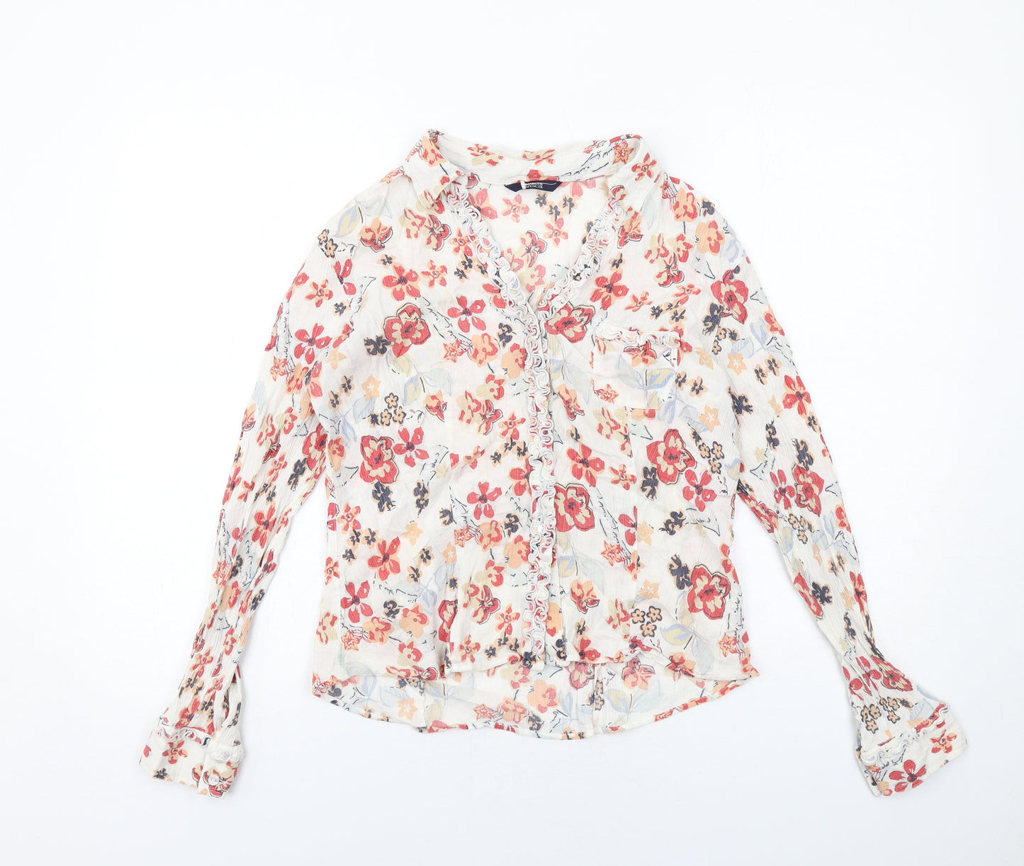 Marks and Spencer Womens Multicoloured Floral Cotton Basic Button-Up Size 14 Collared