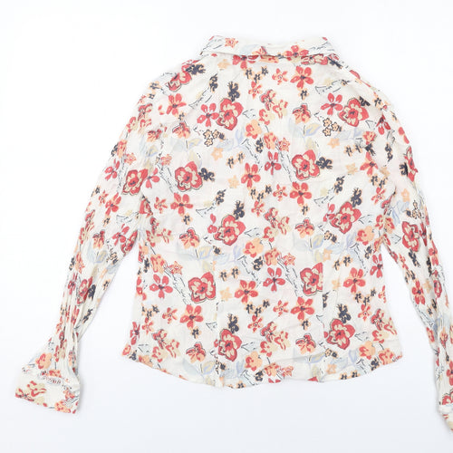 Marks and Spencer Womens Multicoloured Floral Cotton Basic Button-Up Size 14 Collared