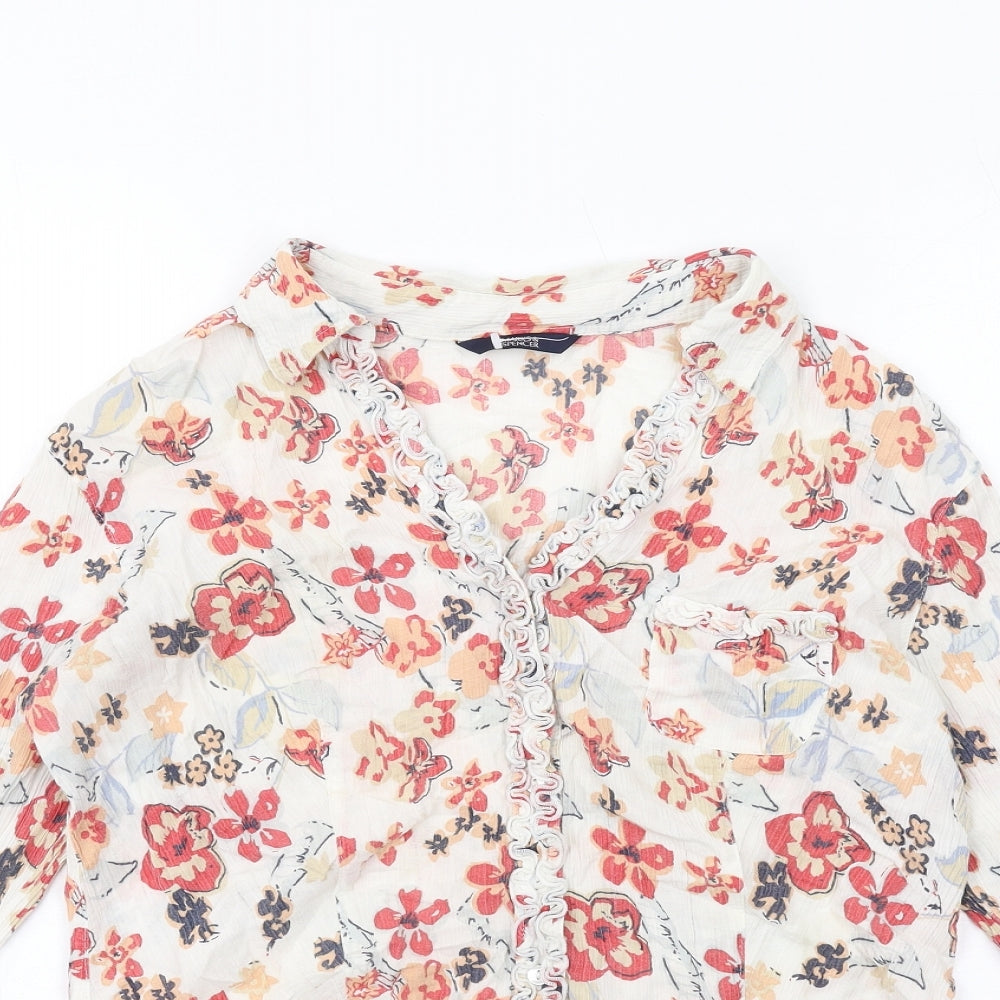 Marks and Spencer Womens Multicoloured Floral Cotton Basic Button-Up Size 14 Collared