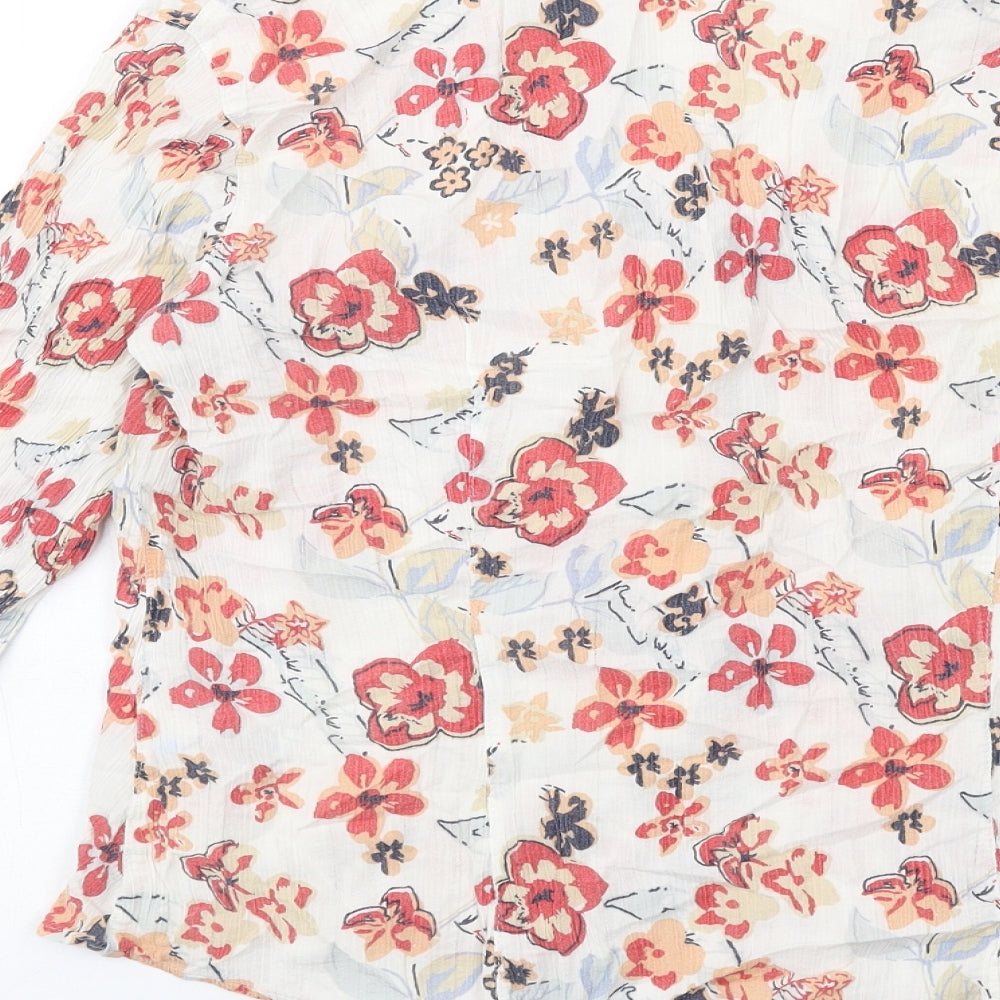 Marks and Spencer Womens Multicoloured Floral Cotton Basic Button-Up Size 14 Collared