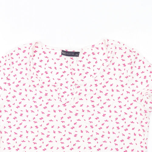 Marks and Spencer Womens White Geometric Viscose Basic Blouse Size 18 Round Neck