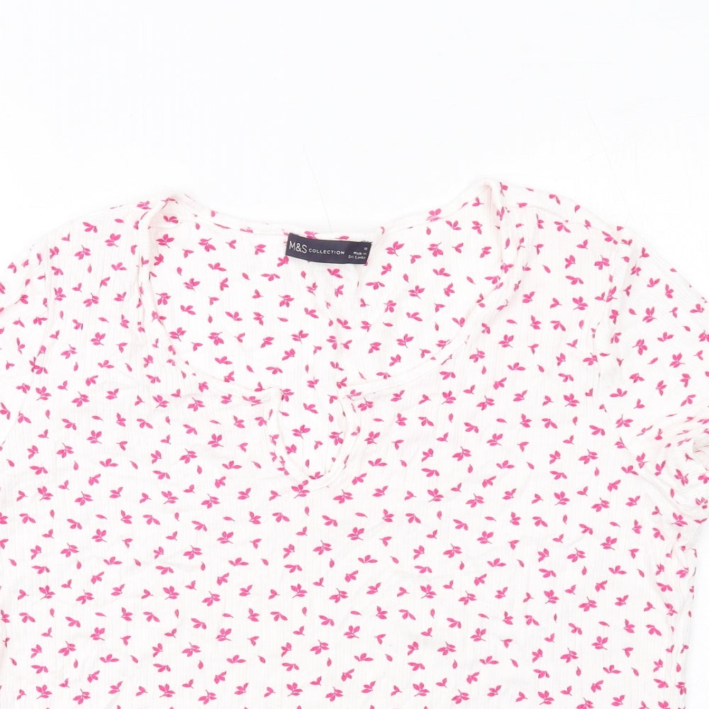 Marks and Spencer Womens White Geometric Viscose Basic Blouse Size 18 Round Neck