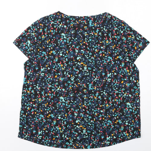 GOODMOVE Womens Multicoloured Geometric Polyester Basic T-Shirt Size 16 Round Neck Pullover