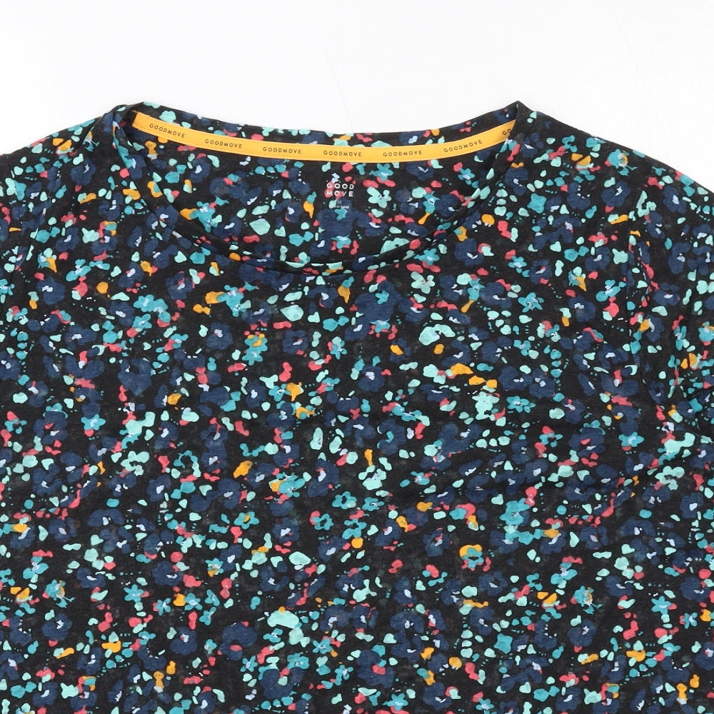 GOODMOVE Womens Multicoloured Geometric Polyester Basic T-Shirt Size 16 Round Neck Pullover