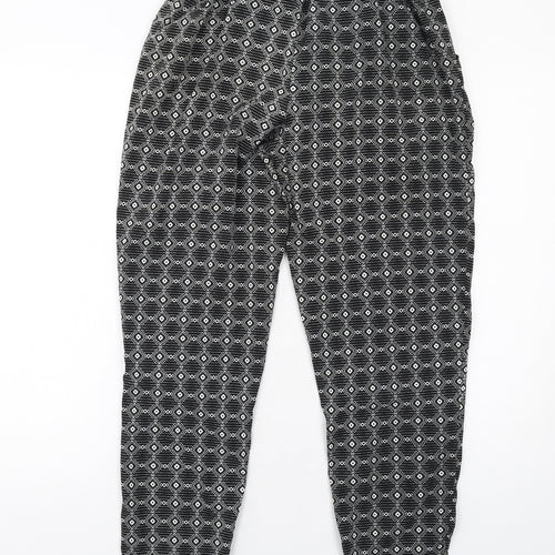 New Look Womens Black Geometric Polyester Trousers Size 10 L28 in Regular Drawstring