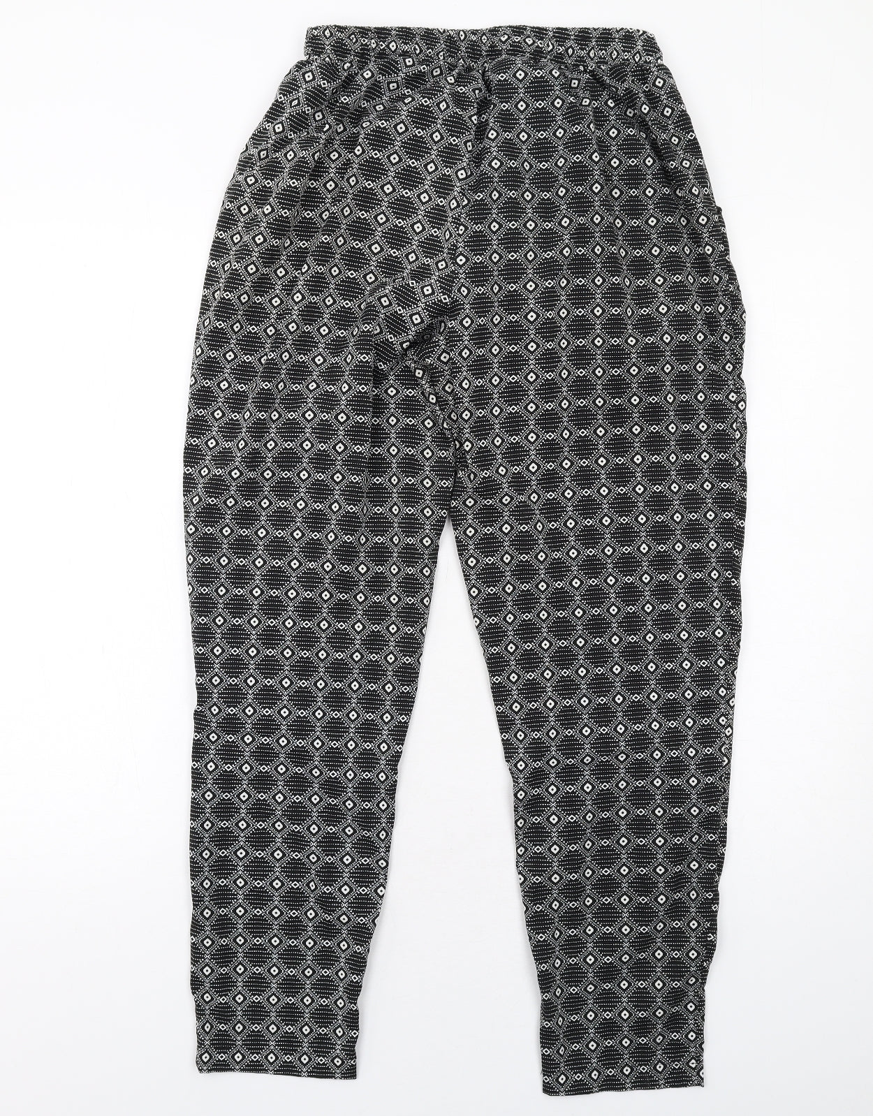 New Look Womens Black Geometric Polyester Trousers Size 10 L28 in Regular Drawstring