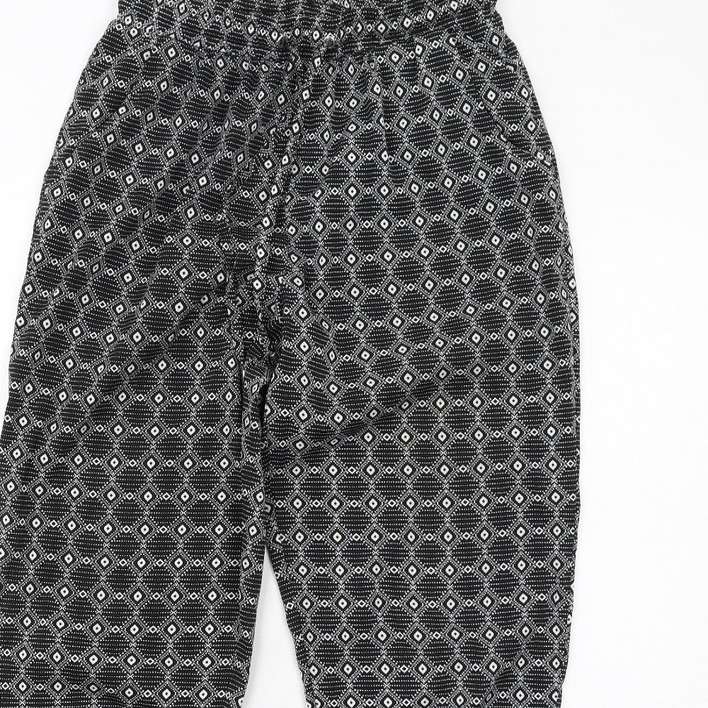 New Look Womens Black Geometric Polyester Trousers Size 10 L28 in Regular Drawstring