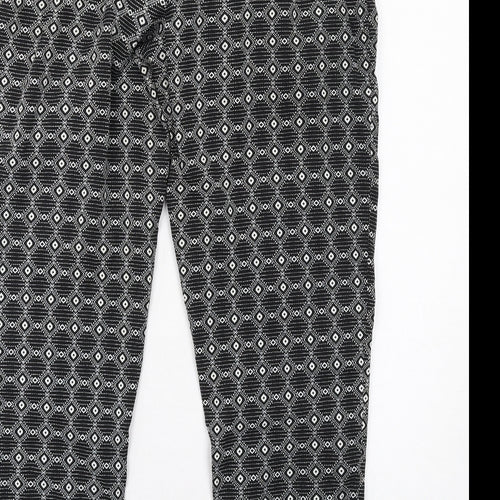 New Look Womens Black Geometric Polyester Trousers Size 10 L28 in Regular Drawstring