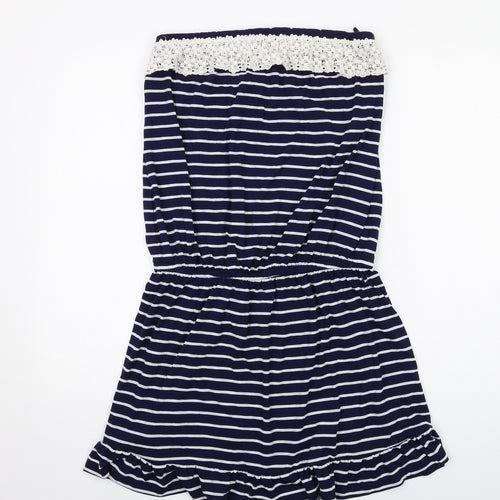 NEXT Womens Blue Striped Polyester Mini Size 12 Square Neck Pullover - Strapless