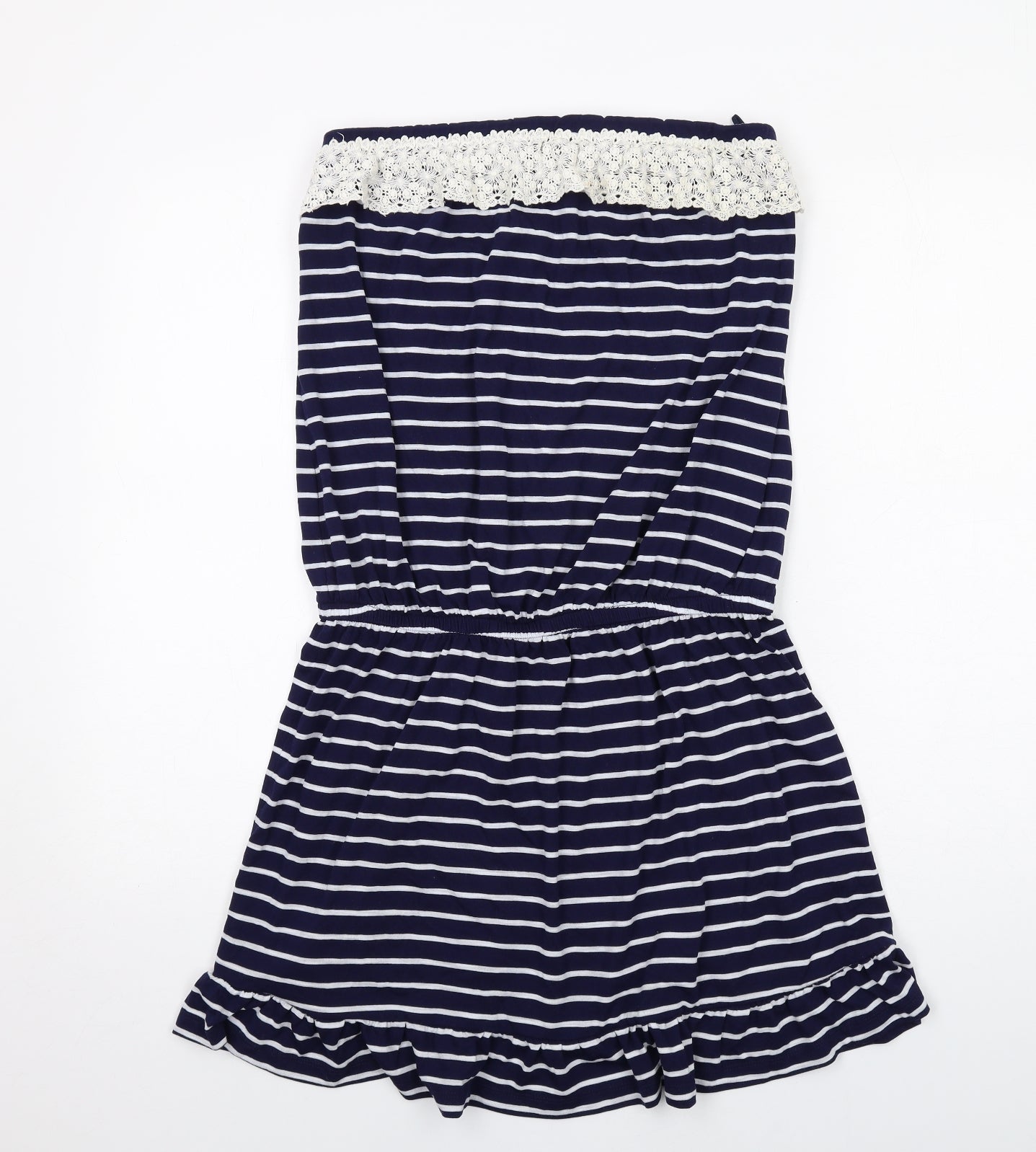 NEXT Womens Blue Striped Polyester Mini Size 12 Square Neck Pullover - Strapless