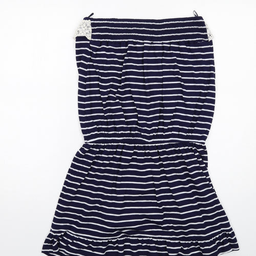 NEXT Womens Blue Striped Polyester Mini Size 12 Square Neck Pullover - Strapless