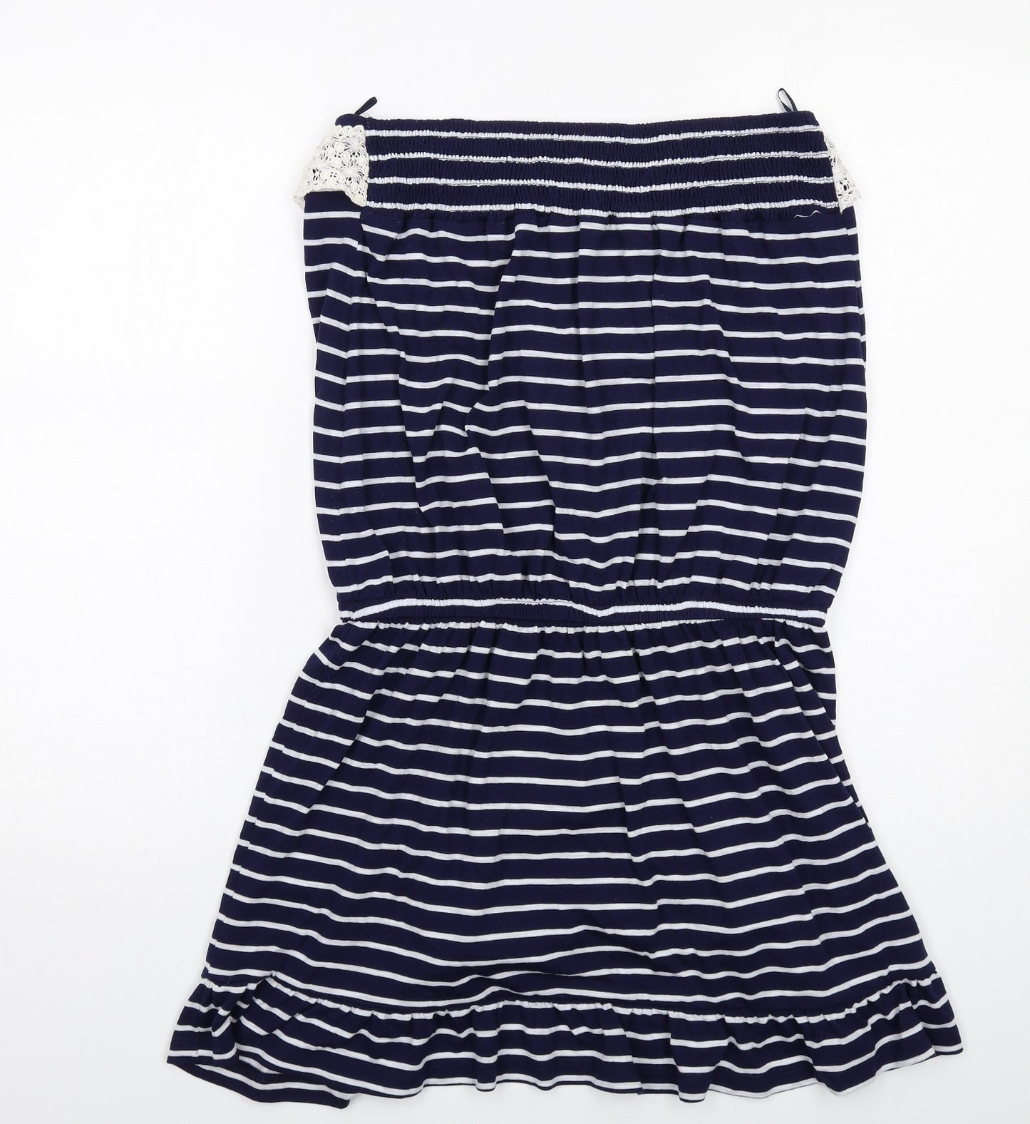 NEXT Womens Blue Striped Polyester Mini Size 12 Square Neck Pullover - Strapless