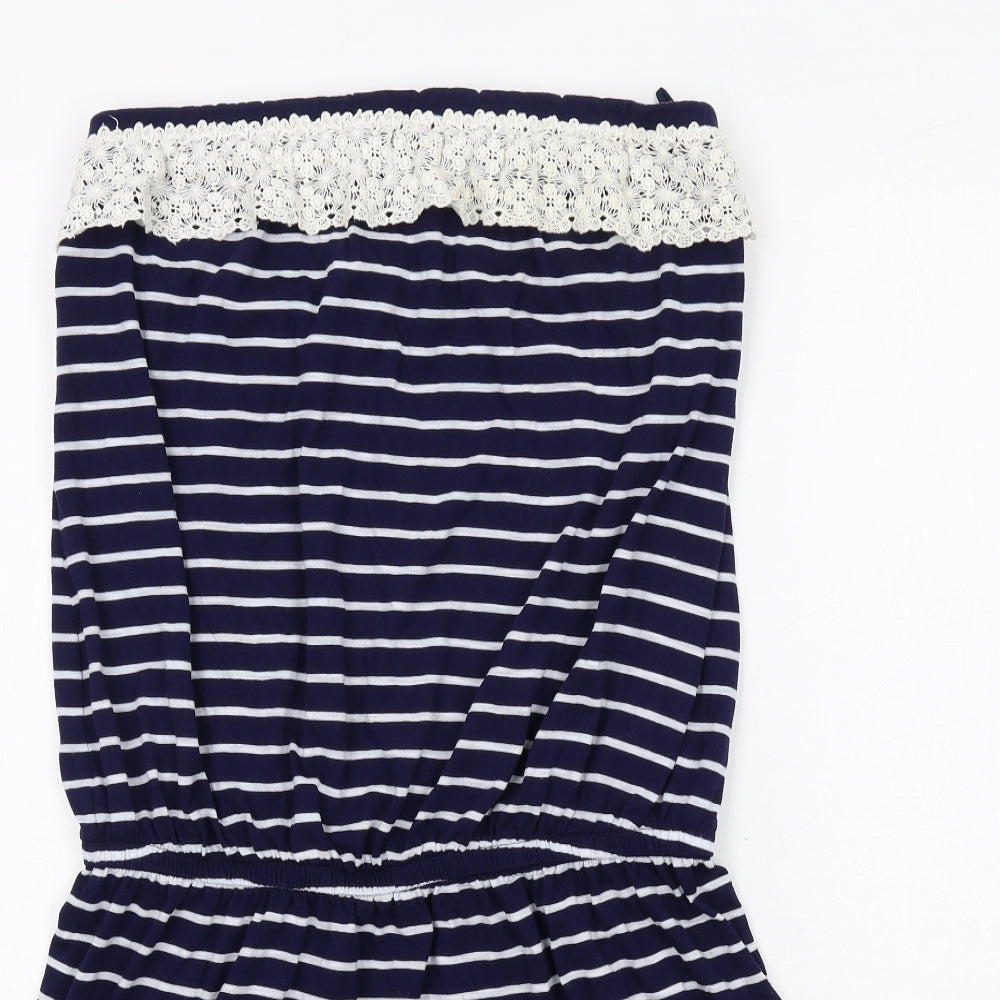 NEXT Womens Blue Striped Polyester Mini Size 12 Square Neck Pullover - Strapless