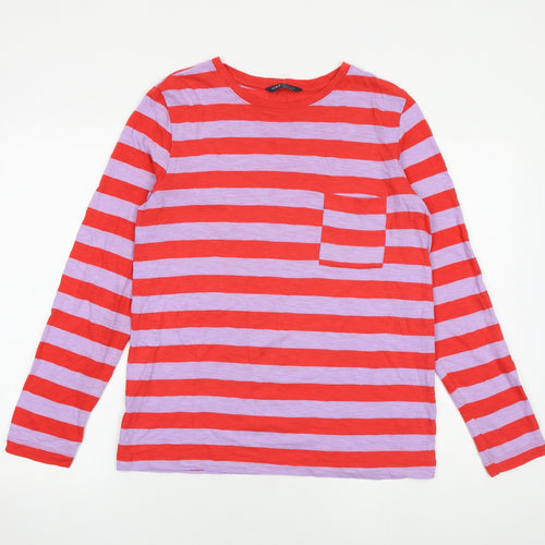 Marks and Spencer Womens Multicoloured Striped 100% Cotton Basic T-Shirt Size 8 Round Neck