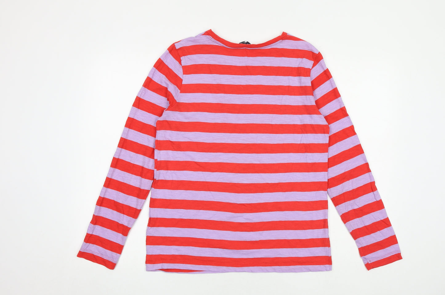 Marks and Spencer Womens Multicoloured Striped 100% Cotton Basic T-Shirt Size 8 Round Neck