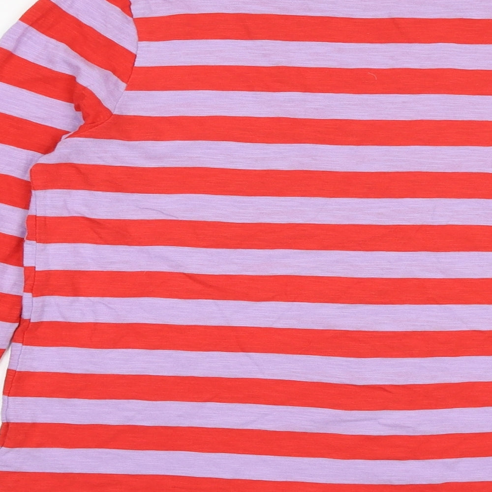 Marks and Spencer Womens Multicoloured Striped 100% Cotton Basic T-Shirt Size 8 Round Neck
