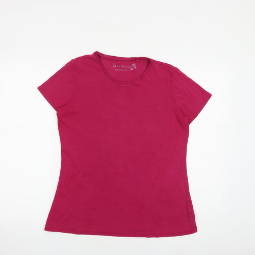Marks and Spencer Womens Pink 100% Cotton Basic T-Shirt Size 16 Round Neck