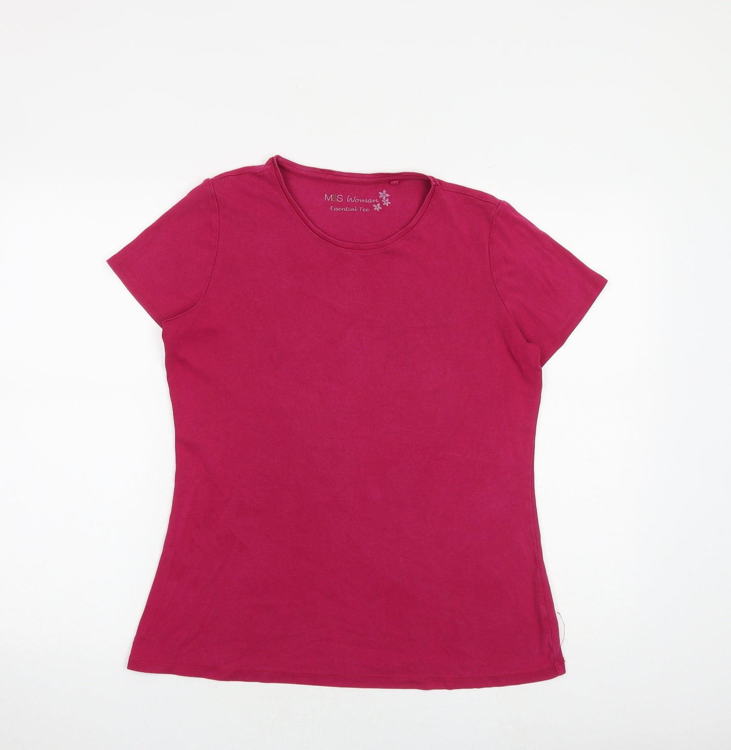 Marks and Spencer Womens Pink 100% Cotton Basic T-Shirt Size 16 Round Neck