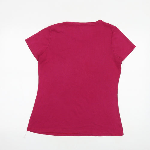 Marks and Spencer Womens Pink 100% Cotton Basic T-Shirt Size 16 Round Neck
