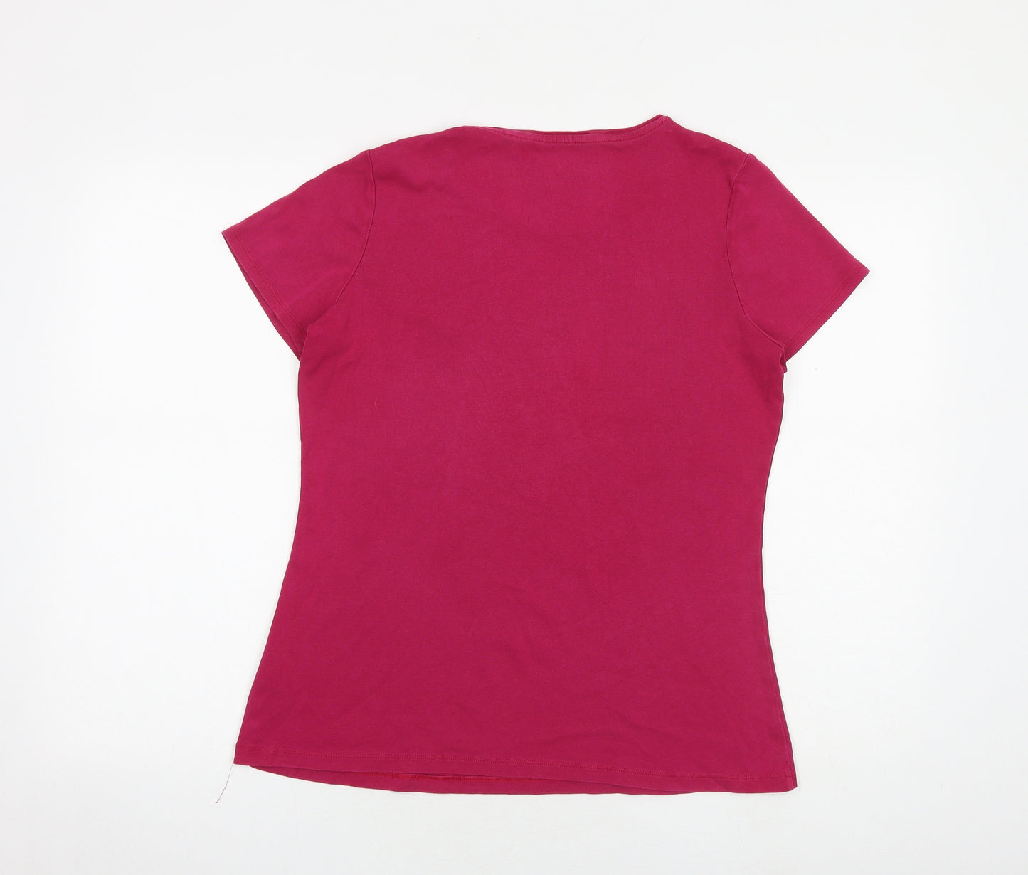 Marks and Spencer Womens Pink 100% Cotton Basic T-Shirt Size 16 Round Neck