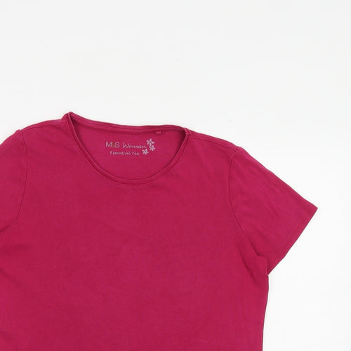 Marks and Spencer Womens Pink 100% Cotton Basic T-Shirt Size 16 Round Neck