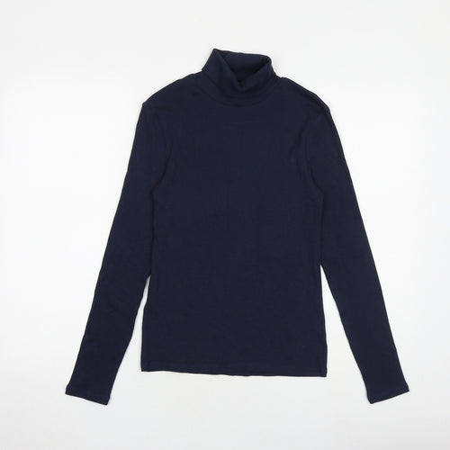 Marks and Spencer Womens Blue Cotton Basic T-Shirt Size 8 Roll Neck
