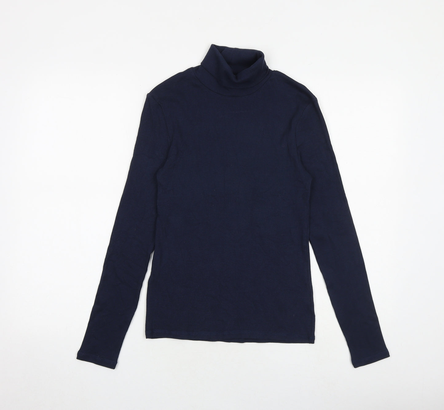 Marks and Spencer Womens Blue Cotton Basic T-Shirt Size 8 Roll Neck