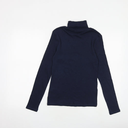 Marks and Spencer Womens Blue Cotton Basic T-Shirt Size 8 Roll Neck