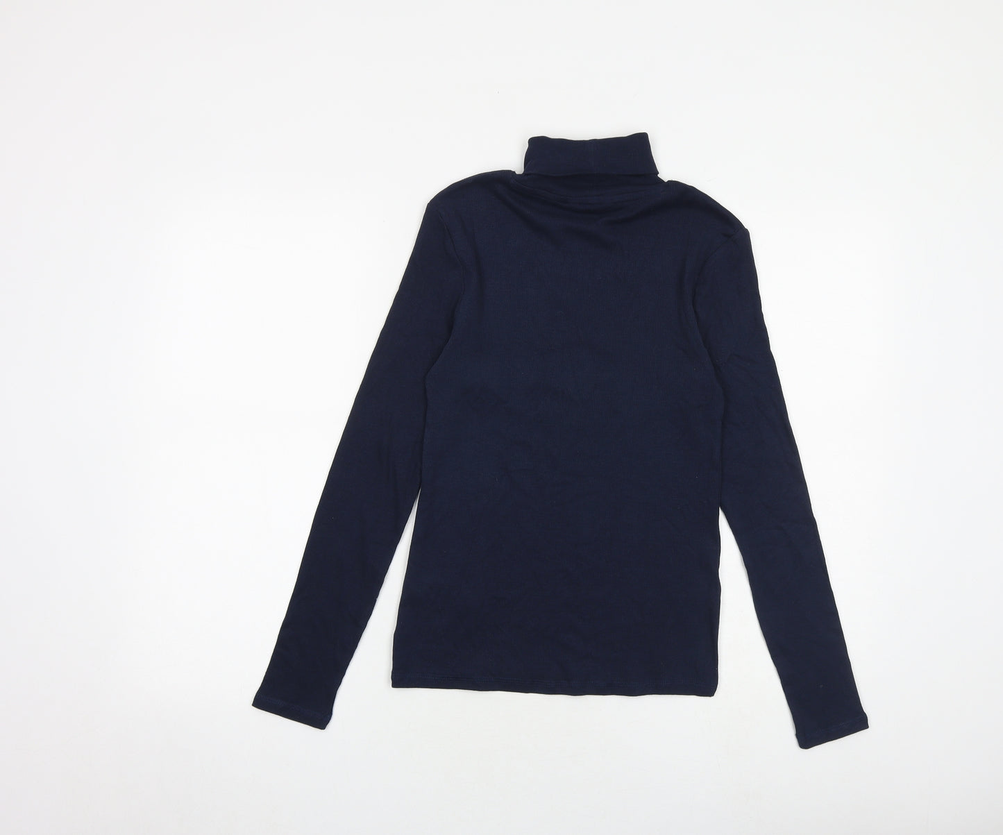 Marks and Spencer Womens Blue Cotton Basic T-Shirt Size 8 Roll Neck