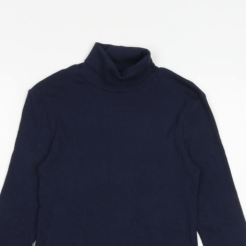 Marks and Spencer Womens Blue Cotton Basic T-Shirt Size 8 Roll Neck