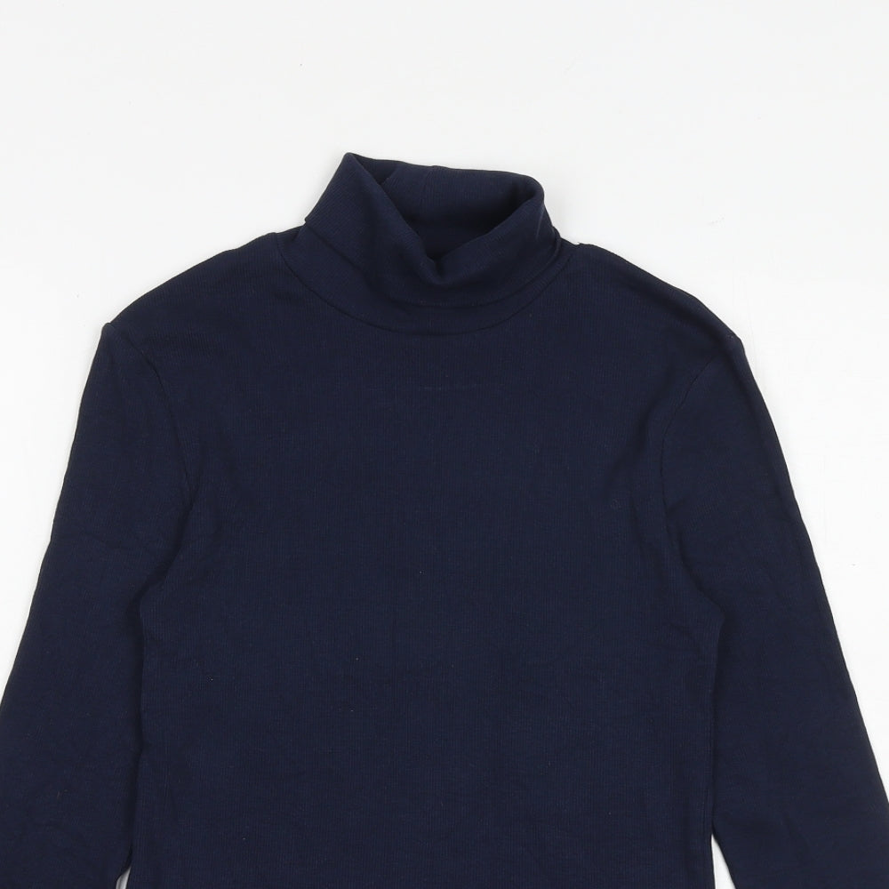 Marks and Spencer Womens Blue Cotton Basic T-Shirt Size 8 Roll Neck