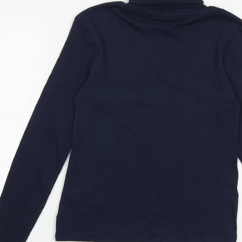Marks and Spencer Womens Blue Cotton Basic T-Shirt Size 8 Roll Neck
