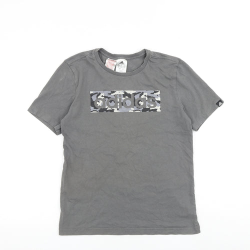 adidas Boys Grey Cotton Pullover T-Shirt Size 13-14 Years Round Neck Pullover