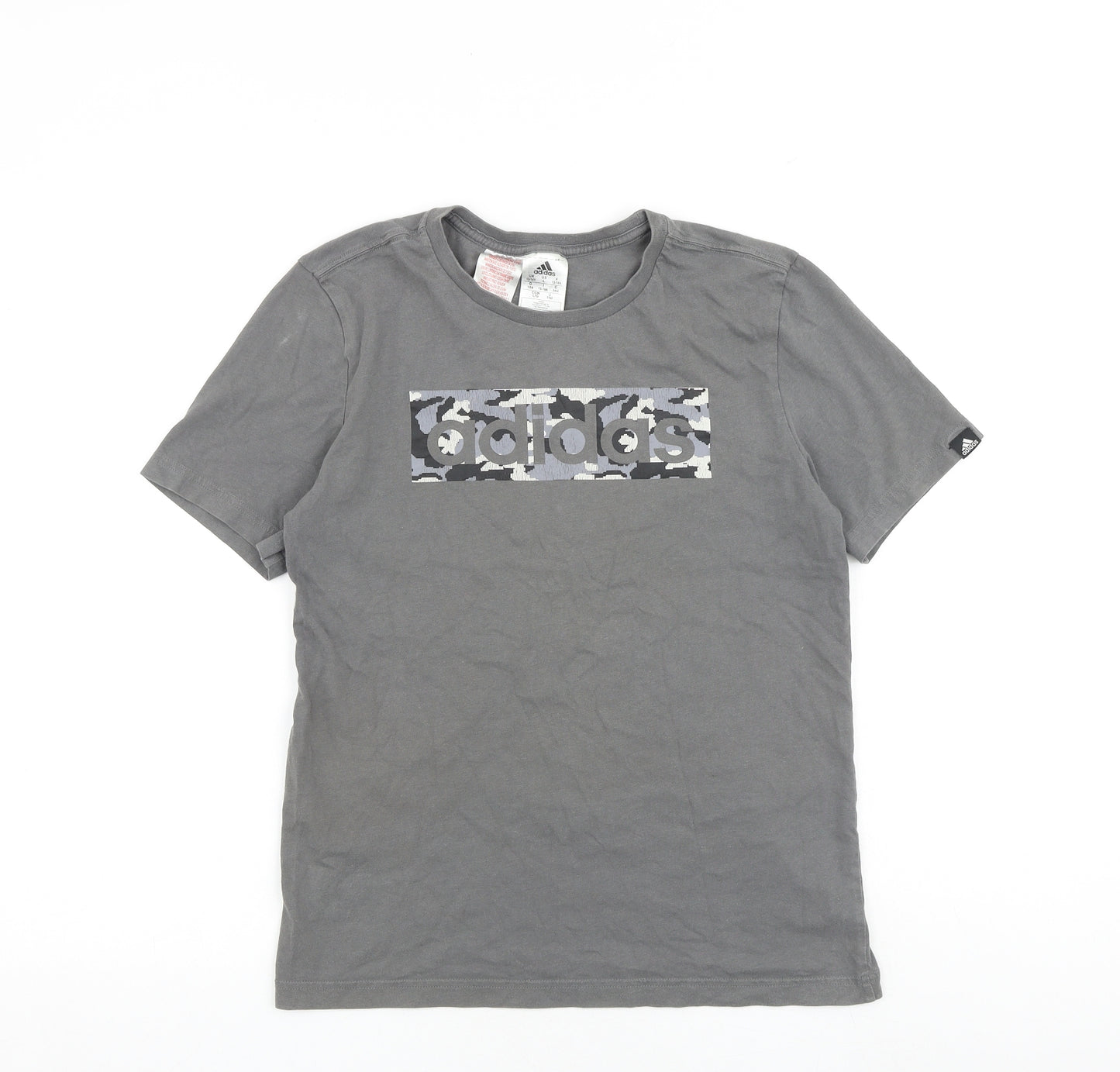 adidas Boys Grey Cotton Pullover T-Shirt Size 13-14 Years Round Neck Pullover