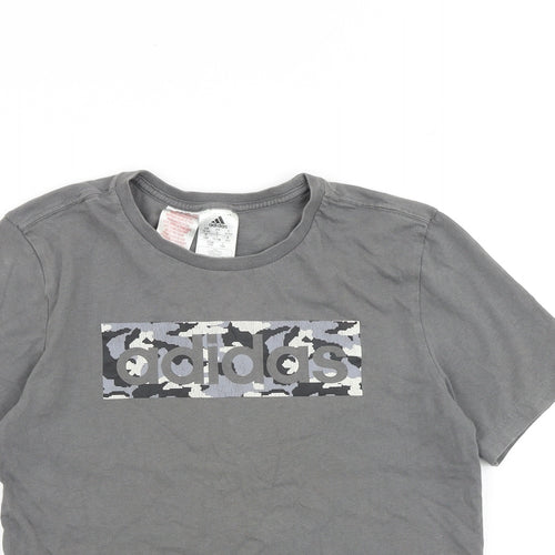 adidas Boys Grey Cotton Pullover T-Shirt Size 13-14 Years Round Neck Pullover