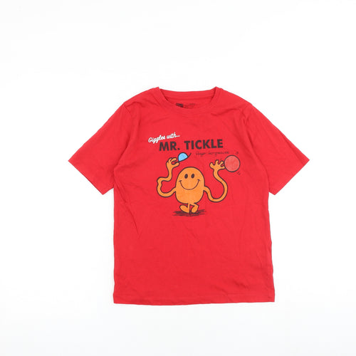 Mr. Men Boys Red 100% Cotton Pullover T-Shirt Size 9-10 Years Round Neck Pullover - Mr. Tickle
