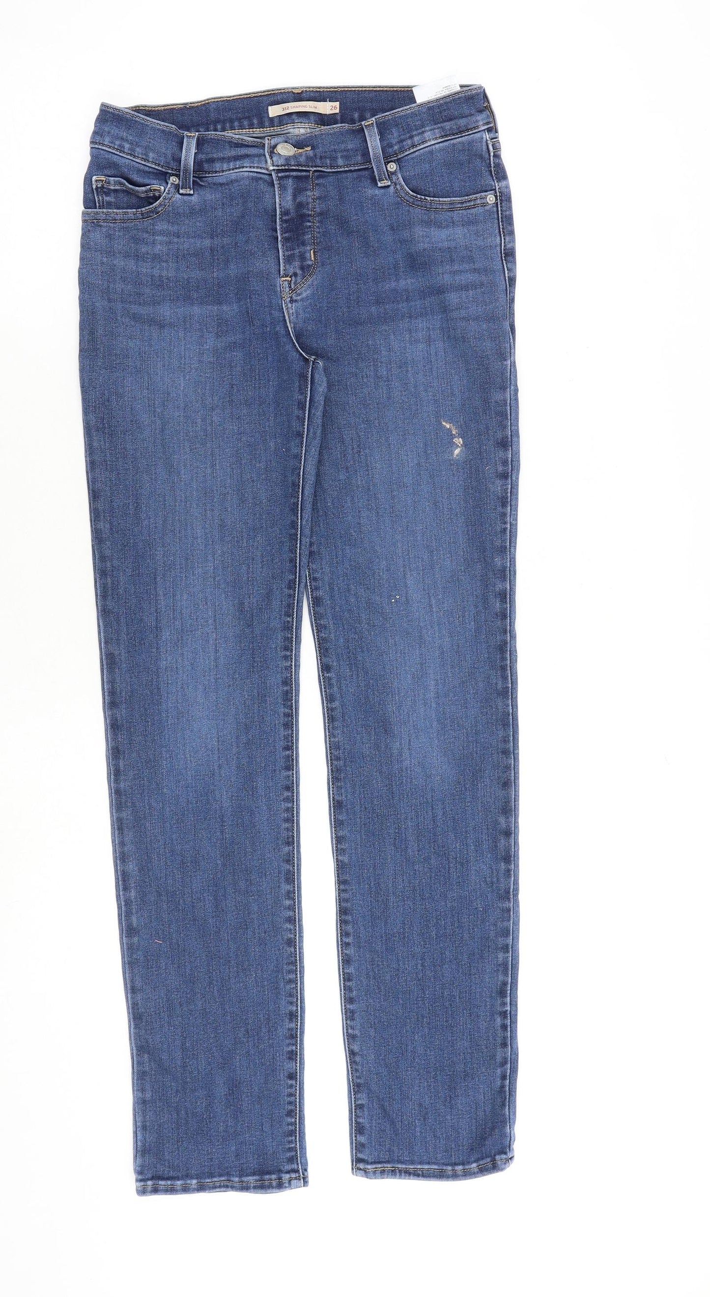 Levis Womens Blue Cotton Straight Jeans Size 26 in L30 in Slim Zip