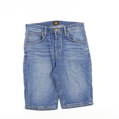 Lee Mens Blue Cotton Biker Shorts Size 28 in L11 in Regular Button